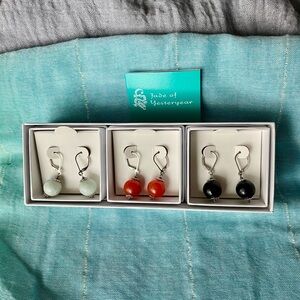 Jade of Yesteryear Sterling Silver Bead Drop Earrings Set